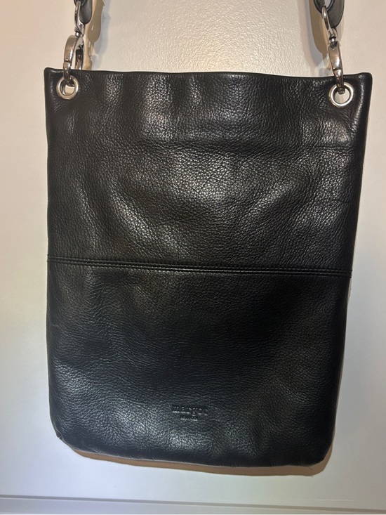 Margot New York Handbags - Black Leather Crossbody Bag with Silver Ring Details